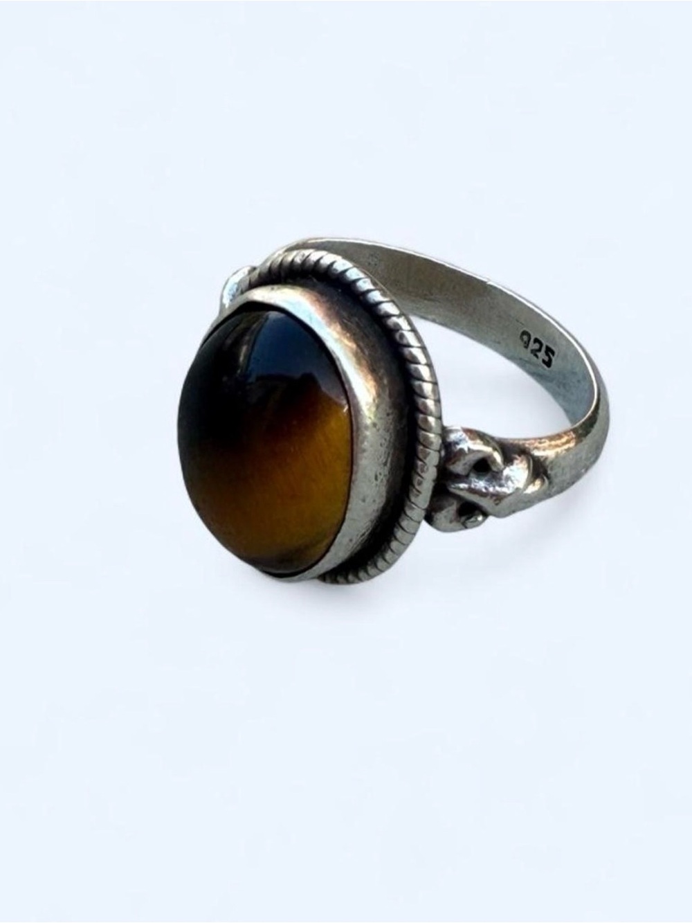 Sterling Silver 925 Tigers Eye Bohemian Chunky Ring Hand Crafted Size 7.5